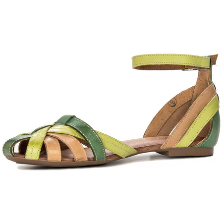 Maciejka Leather Flat Sandals With Closed Toe Green-Beige-Yellow 01924-09/00-8