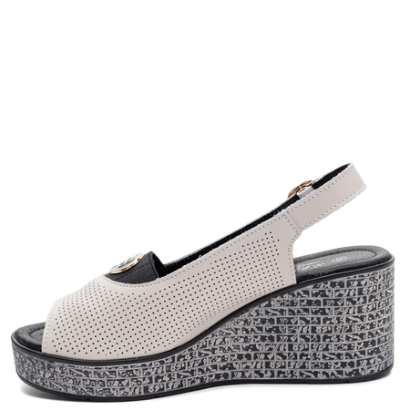 S.Barski LR61-7010-BEIGE Sandały na Koturnie Ażurowe Beżowe LR61-7010-BEIGE