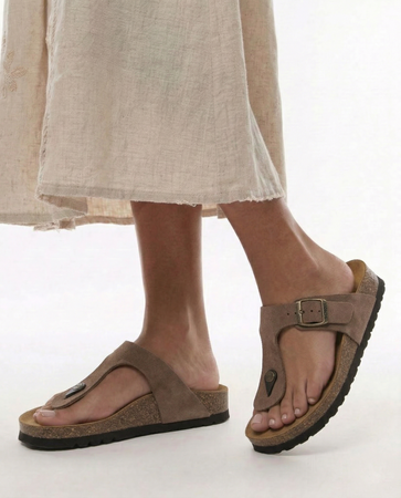 Scholl Adapta Klapki Damskie Japonki Skórzane Brązowe F00740-1062