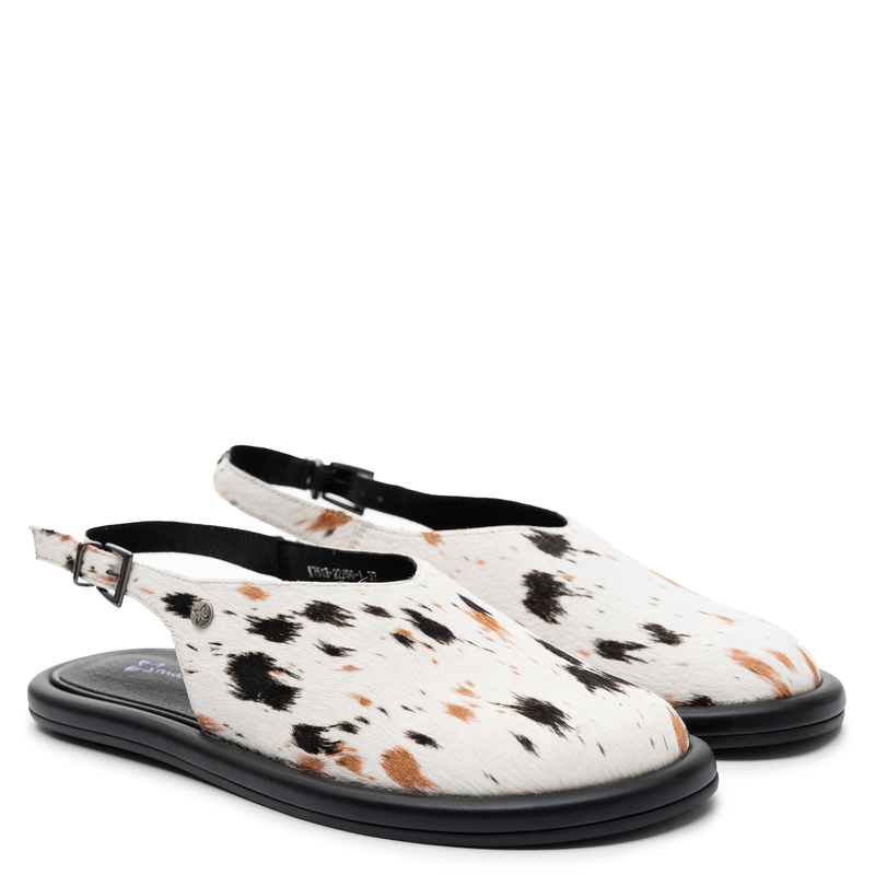 Maciejka Leather Low Shoes Animal Print Open Heel Beige Black K7513-22/00-1
