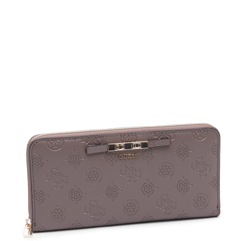 Guess Elegancki Zapinany Na Zamek Portfel Damski Z Paskiem Brązowy SWPD2225146-TAUPE