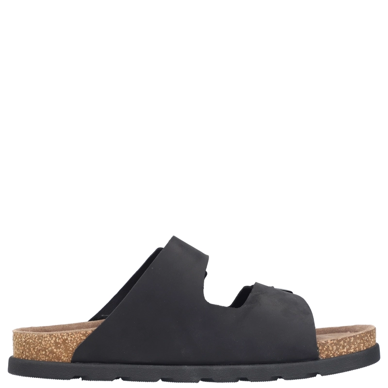 Rieker Leather Men's Slides Adjustable Buckles Anatomical Footbed Black 21190-00