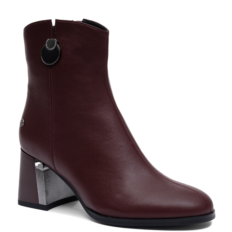 Maciejka Elegant Insulated Leather Ankle Boots Block Heel Burgundy K7203-23/00-8