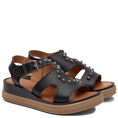 Maciejka Fashionable Leather Wedge Sandals Studded Black L7632-01/00-1