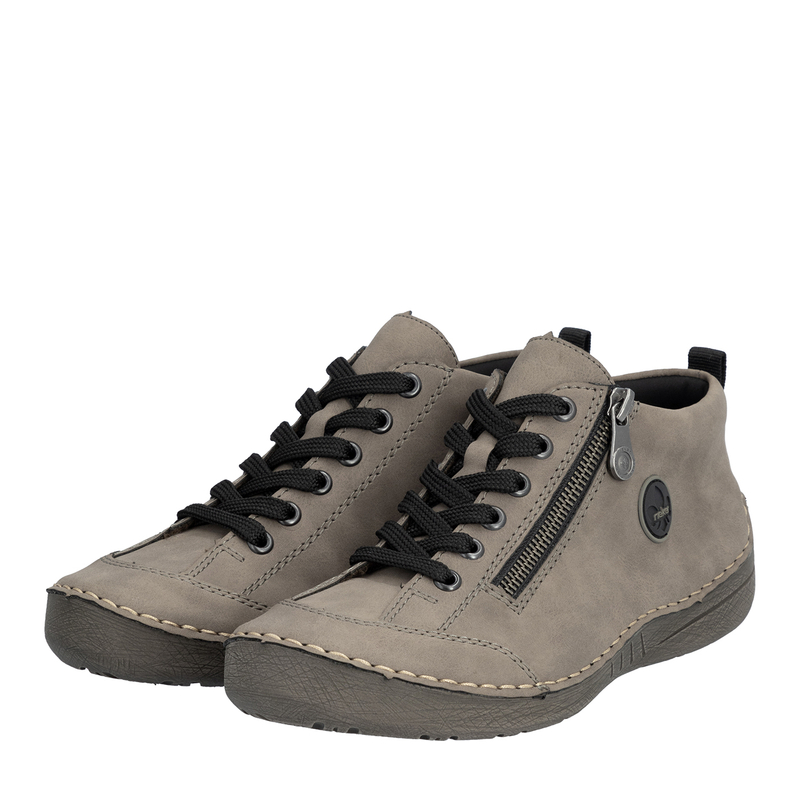 Rieker Women’s Lace-Up Antistress Low Shoes Side Zipper Gray 52514-42-GRAY