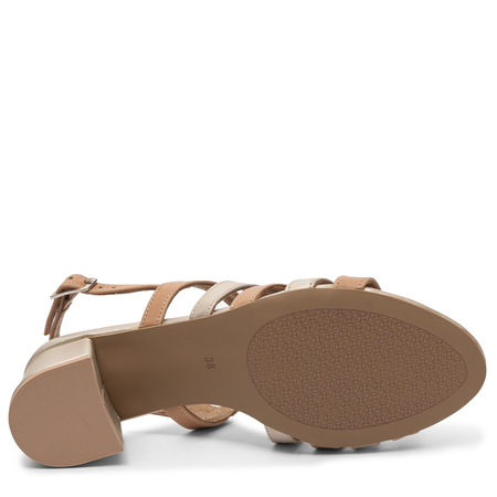 Maciejka Elegant Leather Block Heel Sandals Beige Gold 07579-25/00-1