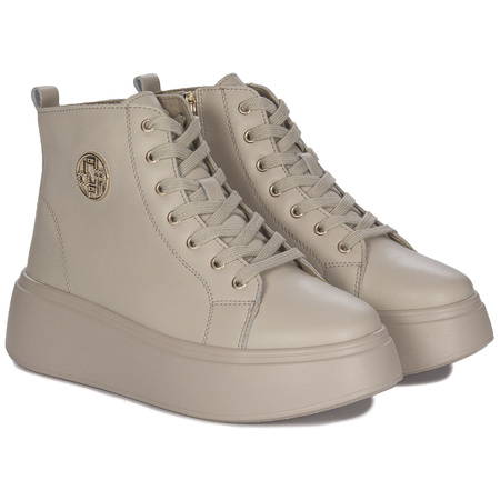 Filippo Leather Platform Ankle Boots With Zipper Beige DBT6338/25 BE