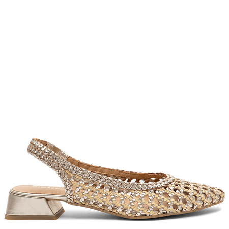 Gioseppo Skórzane Plecione Czółenka Slingback Na Niskim Obcasie Złote 79251-HOUNSLOW