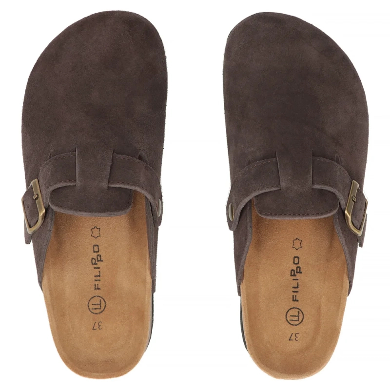 Filippo Suede Leather Mules With Buckle Brown DK7918-26-D-BR