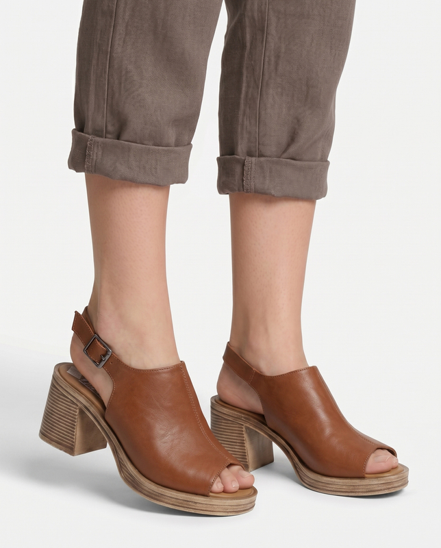 Artiker Comfortable Leather Block Heel Sandals Brown 58C3106