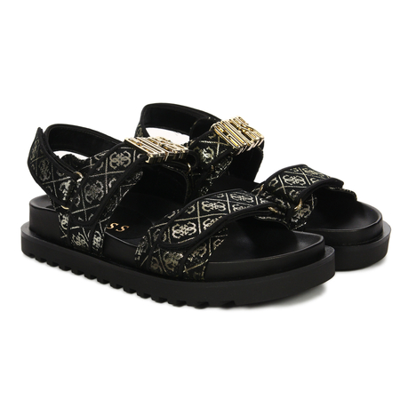 Guess Wzorzyste Sandały Na Platformie Z Rzepem Czarne FL6FBS-FAL03-BLK