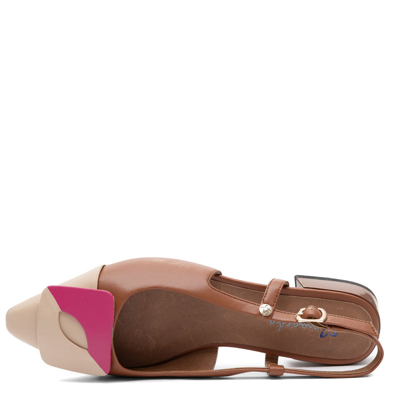 Maciejka Skórzane Czółenka Slingback na Niskim Obcasie Beżowo-Brązowo-Różowe K7427-02/00-1