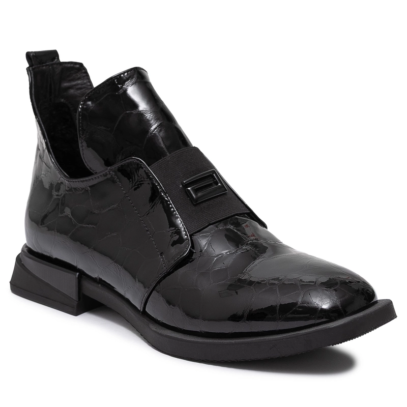 Boccato Skórzane Lakierowane Półbuty Z Tłoczeniem Croco Czarne 049-1738-64