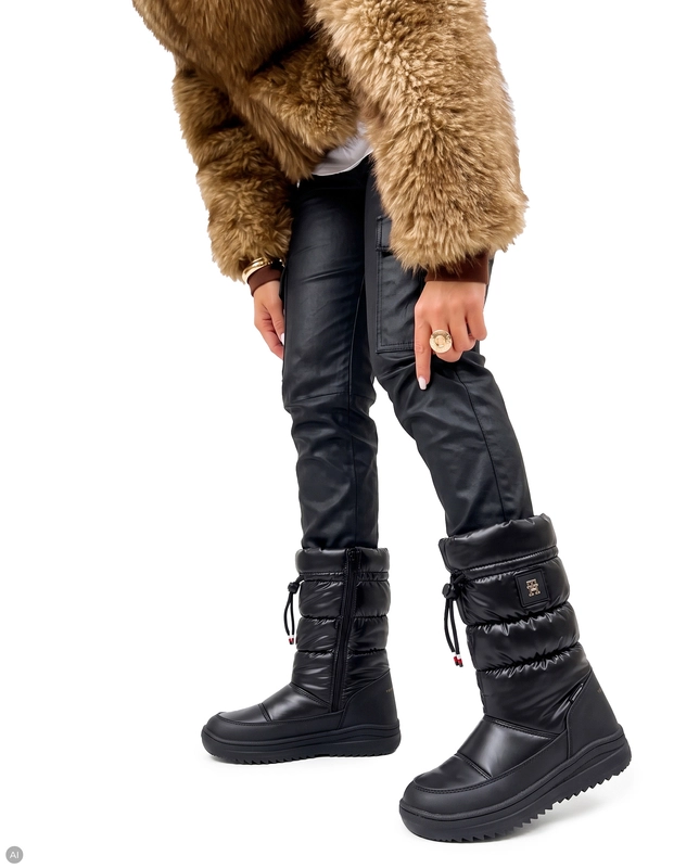 Tommy Hilfiger Wodoodporne Ocieplane Śniegowce Damskie Na Platformie Czarne T3AC-35207