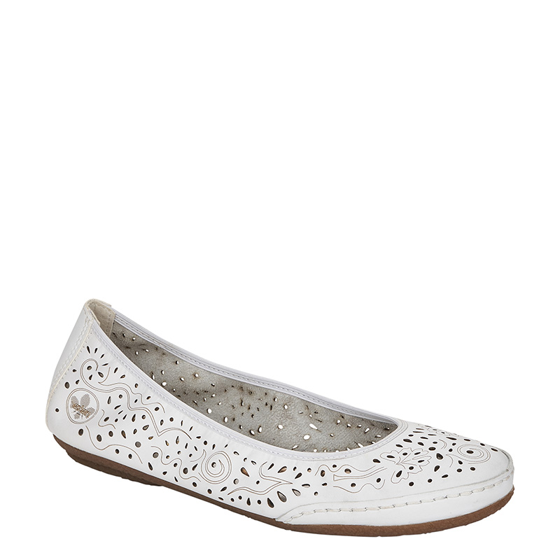 Rieker Leather Openwork Ballet Flats With Rounded Toe White 41460-80