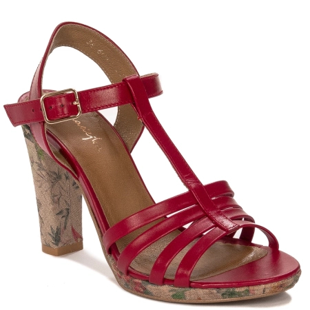 Maciejka Leather Floral Block Heel Sandals Red 06082-08-00-1