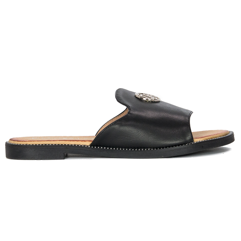 Filippo Women's Black  Leather Flat Slippers