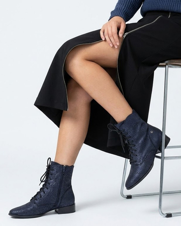 Maciejka Genuine Leather Lace-Up Ankle Boots Flat Heel Navy Blue 6391W-06/00-1
