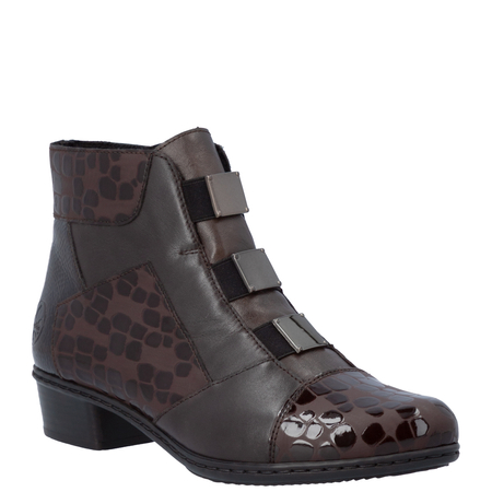 Rieker Leather Insulated Ankle Boots Croco Patent Brown Y0764-26-BR