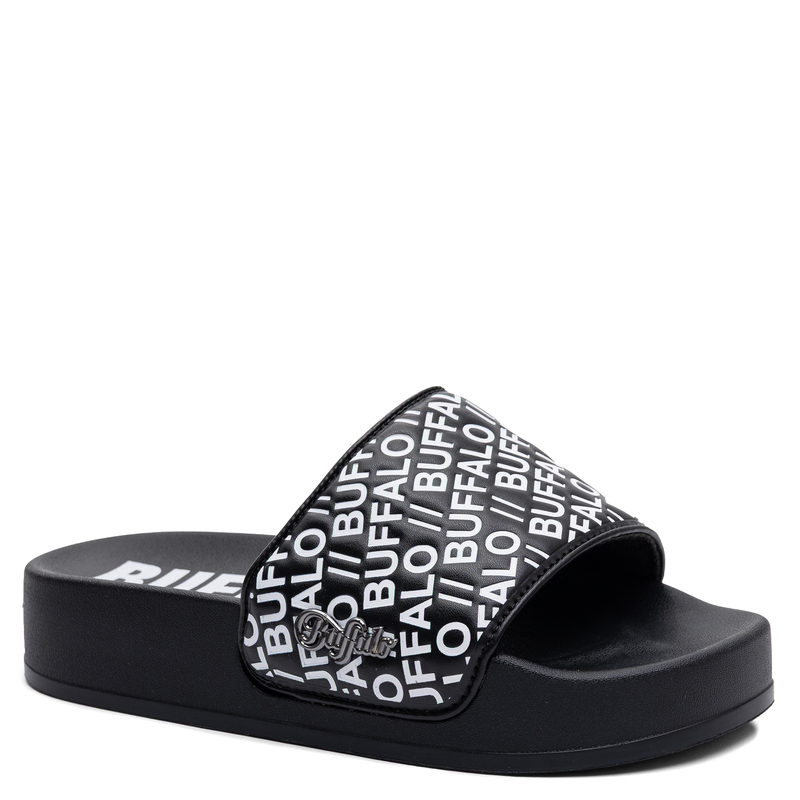 Buffalo Comfortable With Logo Platform Slides Black 1602327-BLW