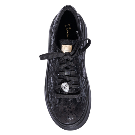 Maciejka Leather Platform Sneakers Jeweled Detail Black 6191W-02/00-8