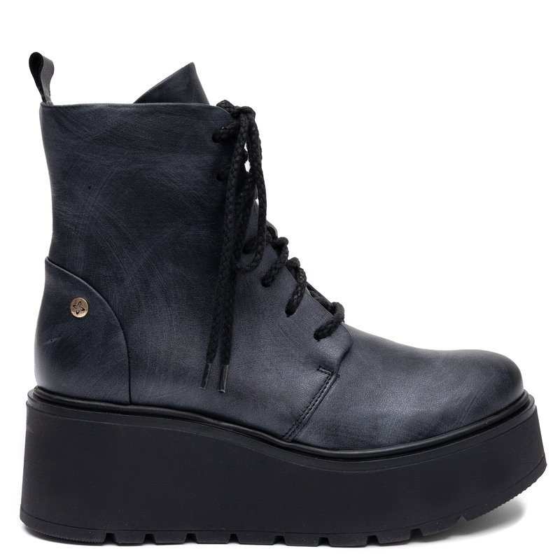 Maciejka Distressed Grey Leather Laced Platform Ankle Boots 6762W-03/00-6