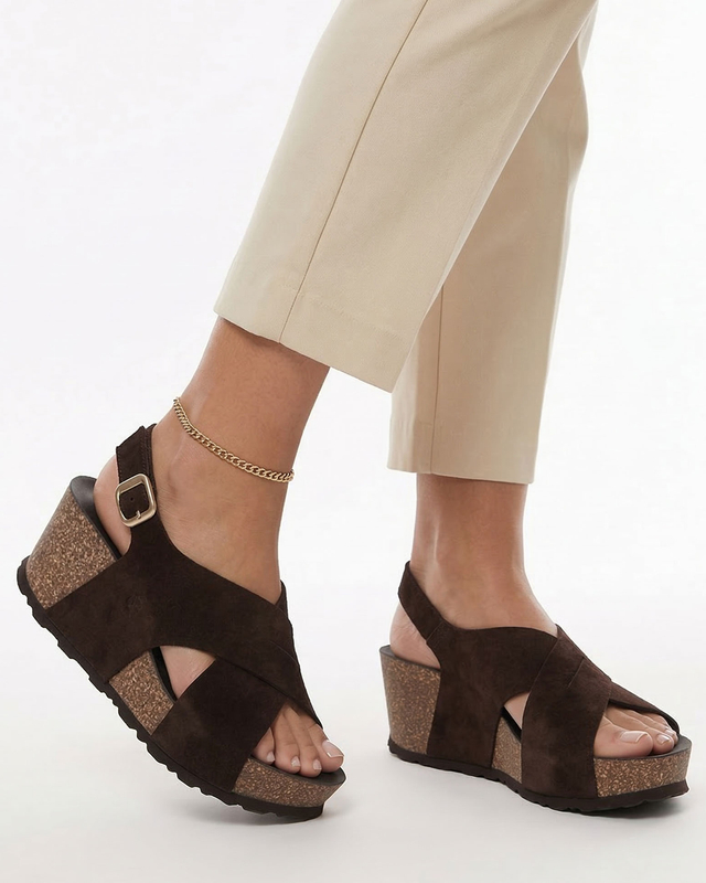Yokono Bari Wedge Sandals Suede Brown BARI-263-SER-MAR