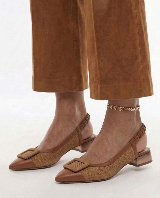 Maciejka Leather Slingback Low-Heel Pumps Brown K7466-29/00-1