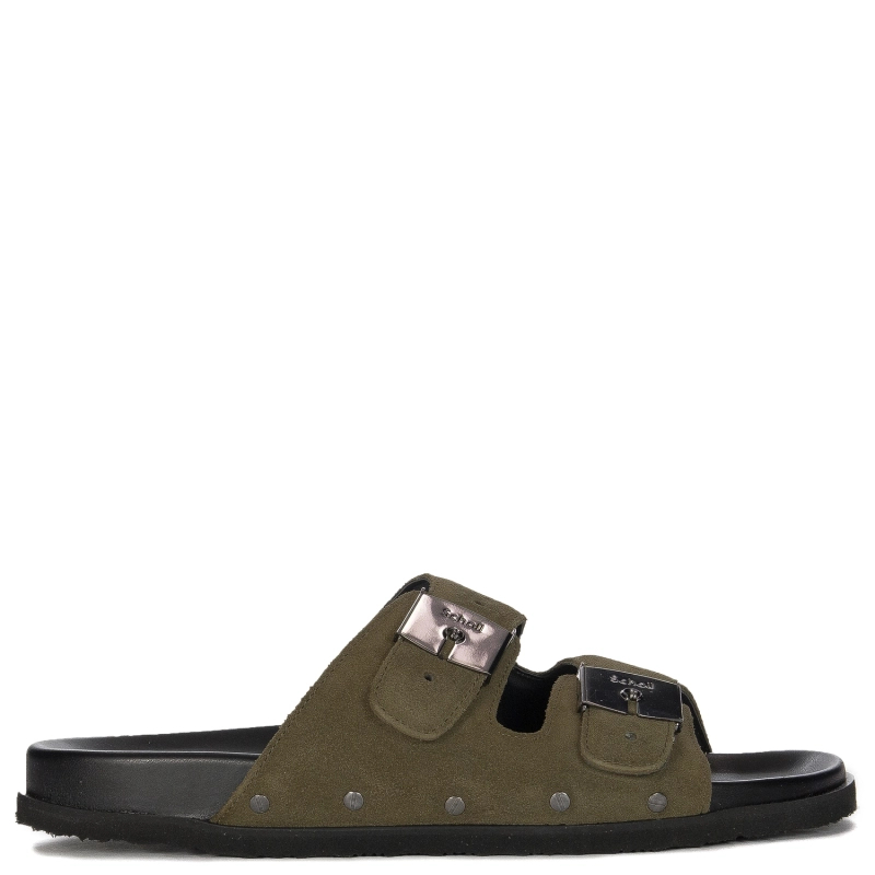 Scholl Men's leather Orlando Khaki flip-flops 