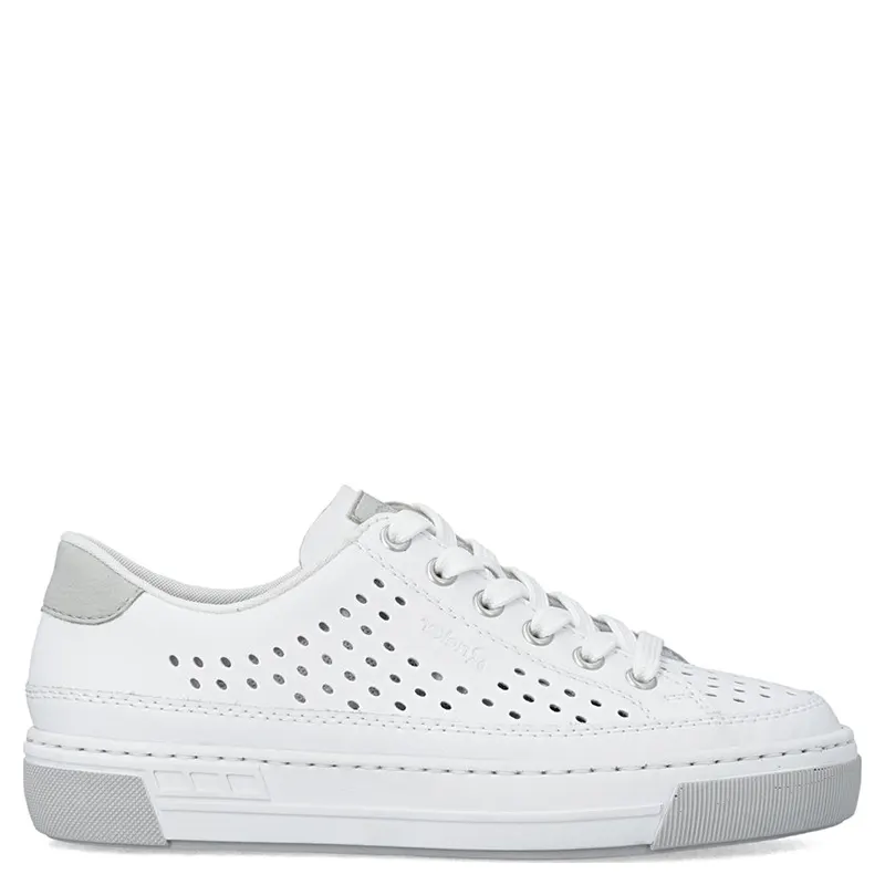 Rieker Leather Openwork Lace-Up Sneakers White L8849-80