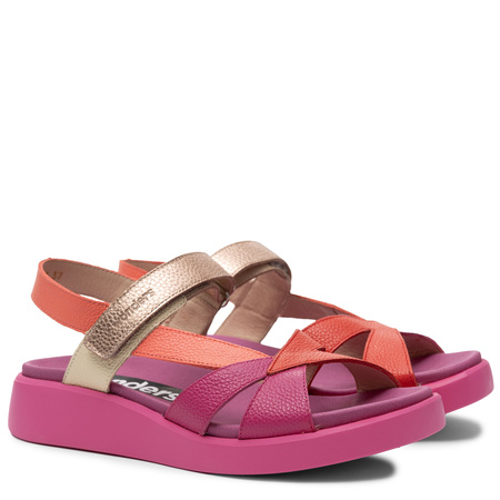 Wonders Skórzane Komfortowe Sandały na Platformie Czerwono-Różowe C-6552-FUCSIA