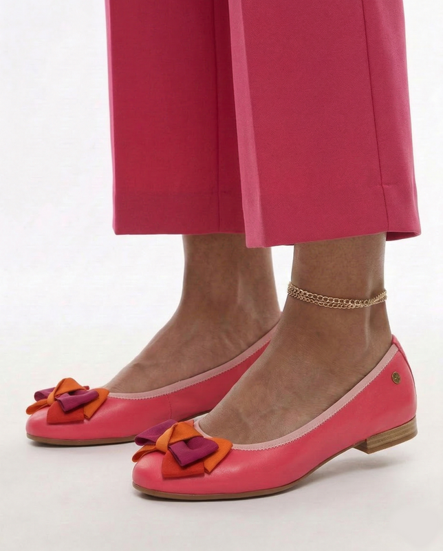 Maciejka Leather Ballet Flats Decorative Bow Flat Heel Pink P6801-15/00-0