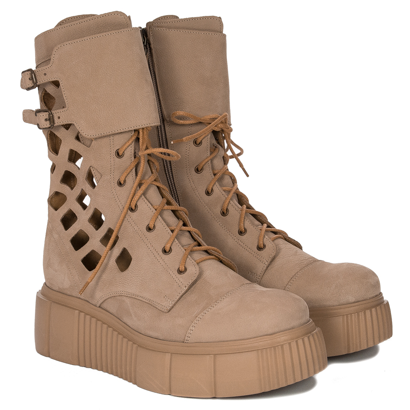Maciejka Women's boots, leather, nubuck, openwork beige