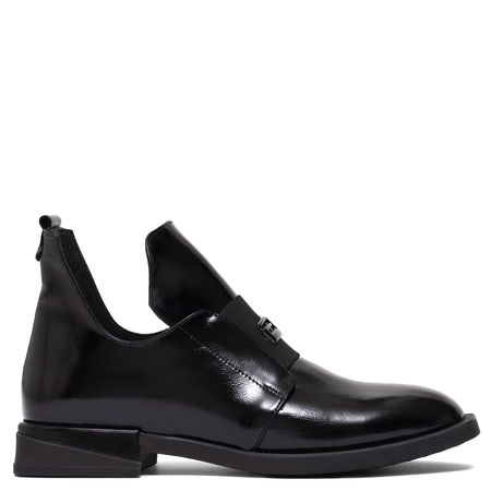 Boccato Botki Damskie Lakierowane Botki Wsuwane Czarne 049-1738SA-102T