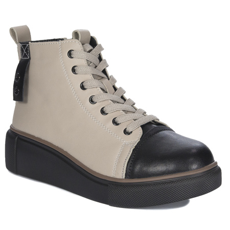 T.Sokolski Leather Women's Warmed Beige+Black Boots