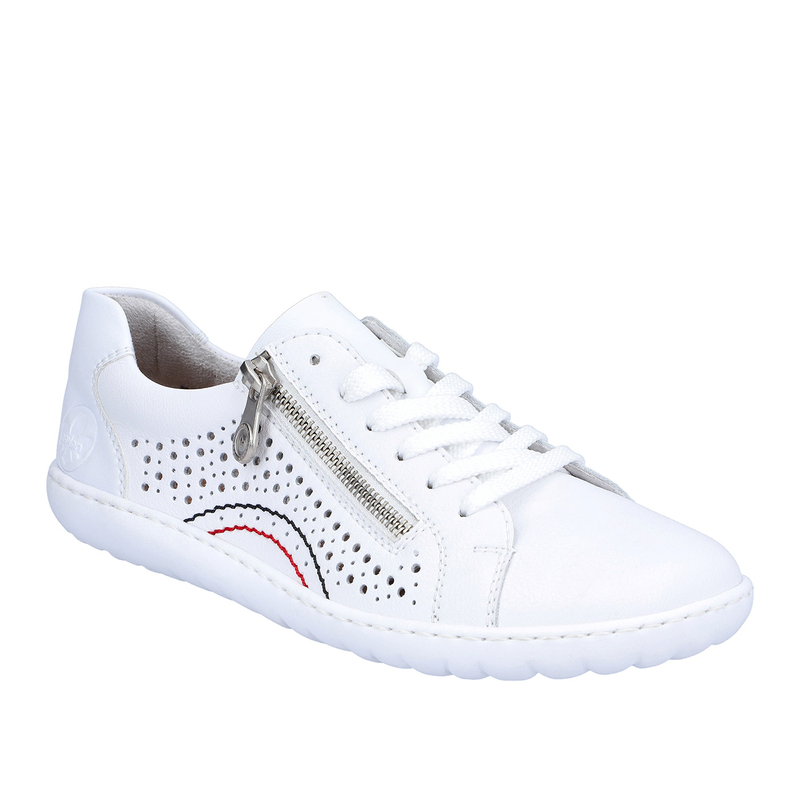 Rieker Leather Perforated Women’s Sneakers With Side Zipper White 52824-80