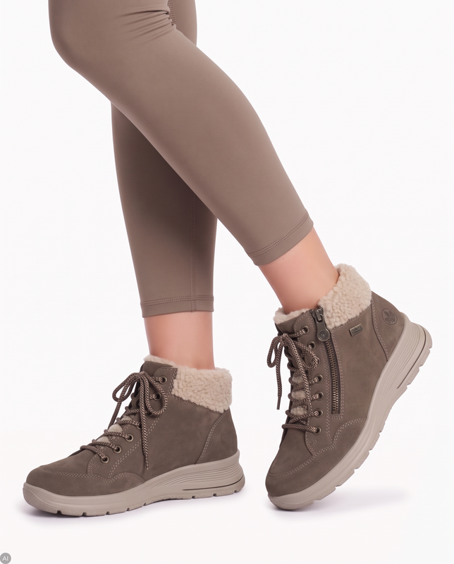 Rieker Ocieplane Skórzane Botki Z Suwakiem Brązowe L7701-24-BR