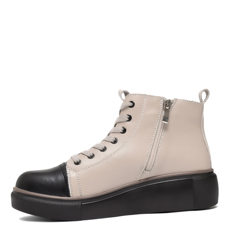 T. Sokolski Leather Platform Ankle Boots with Cap Toe Beige TS-Z24-218-BEIG-BL