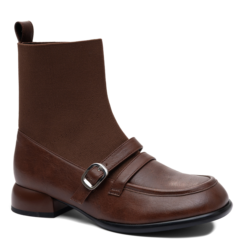 Maciejka Leather Slip-On Boots with Sock-Style Upper, Brown K7766-29/00-7