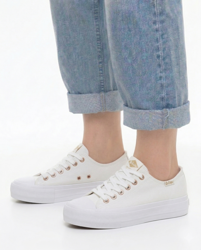 Lee Cooper Trampki Na Platformie Tenisówki Damskie Materiałowe Białe LCW-26-31-4369L