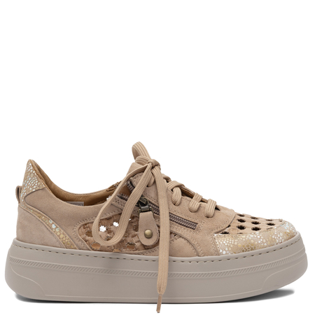 Maciejka Skórzane Sneakersy Ażurowe Półbuty na Platformie Beżowy 07317-04/00-1