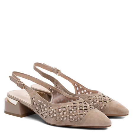 S.Barski Leather Ajoure Pumps With Crystals Beige CR61-3004-BEIGE