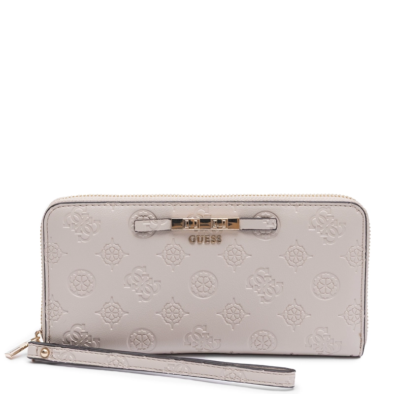 Guess Elegancki Zapinany Na Zamek Portfel Damski Z Paskiem Beżowy SWPD2225146-BONE