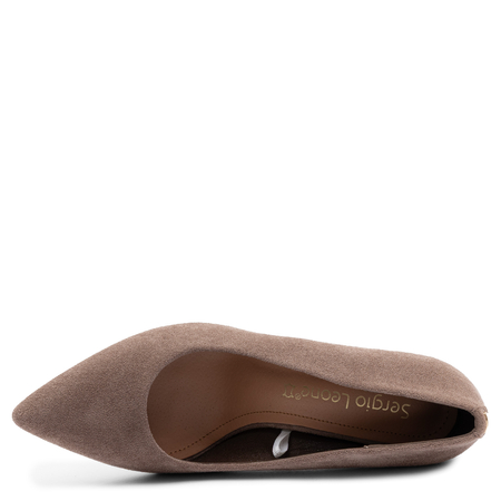 Sergio Leone Elegant Suede Pumps With Patterned Block Heel Light Brown PB216-JASNY-BRĄZ