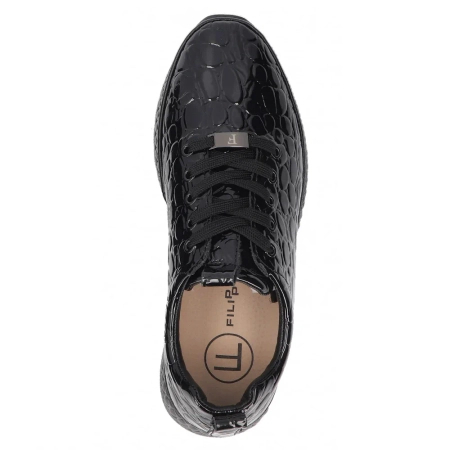 Filippo Leather Croco Platform Sneakers Black DP7284-26-BK-CR