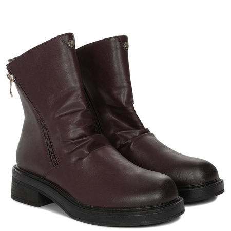 Maciejka Leather Double-Zip Ankle Boots Low Heel Burgundy A7159-23/00-7