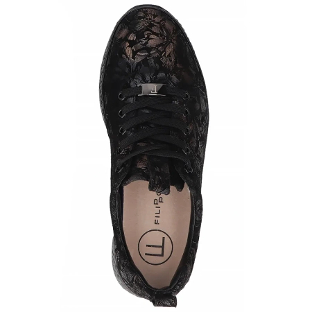 Filippo Leather Patterned Platform Sneakers Black DP7284-26-BK-FL