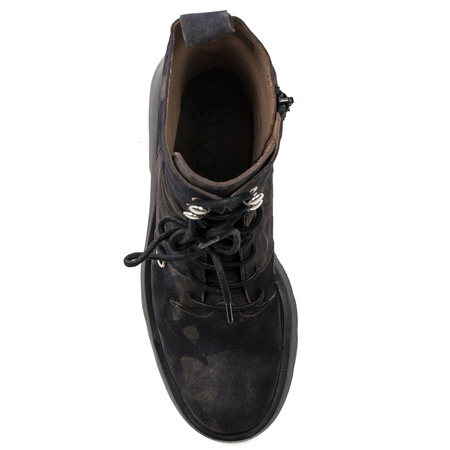 Wonders Women's Leather Boots On The Camo Platform Wonders Botki Damskie Skórzane Na Platformie Jungla Negro