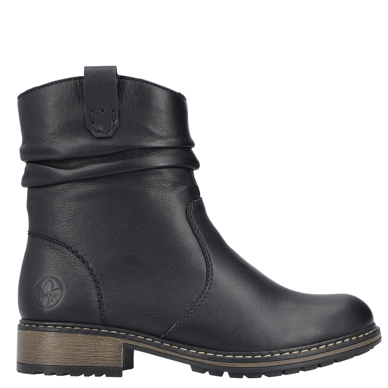 Rieker Wygodne Skórzane Botki Damskie Ocieplane Czarne Z6883-00-BLK