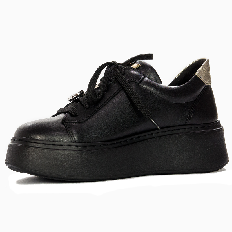 Maciejka Women's Black Genuine Leather Lace-Up Platform Sneakers 06191-01/00-8